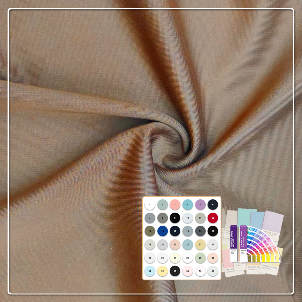 पर्यावरण-अनुकूल रीसाइकिल्ड पॉलिएस्टर स्पैंडेक्स कपड़ा, जिसमें लचीलापन, नमी अवशोषण (विकिंग) और श्वासोच्छ्वास के लिए उपयुक्त विशेषताएँ हैं — टी-शर्ट्स, अंडरवियर और स्पोर्ट्सवियर के लिए