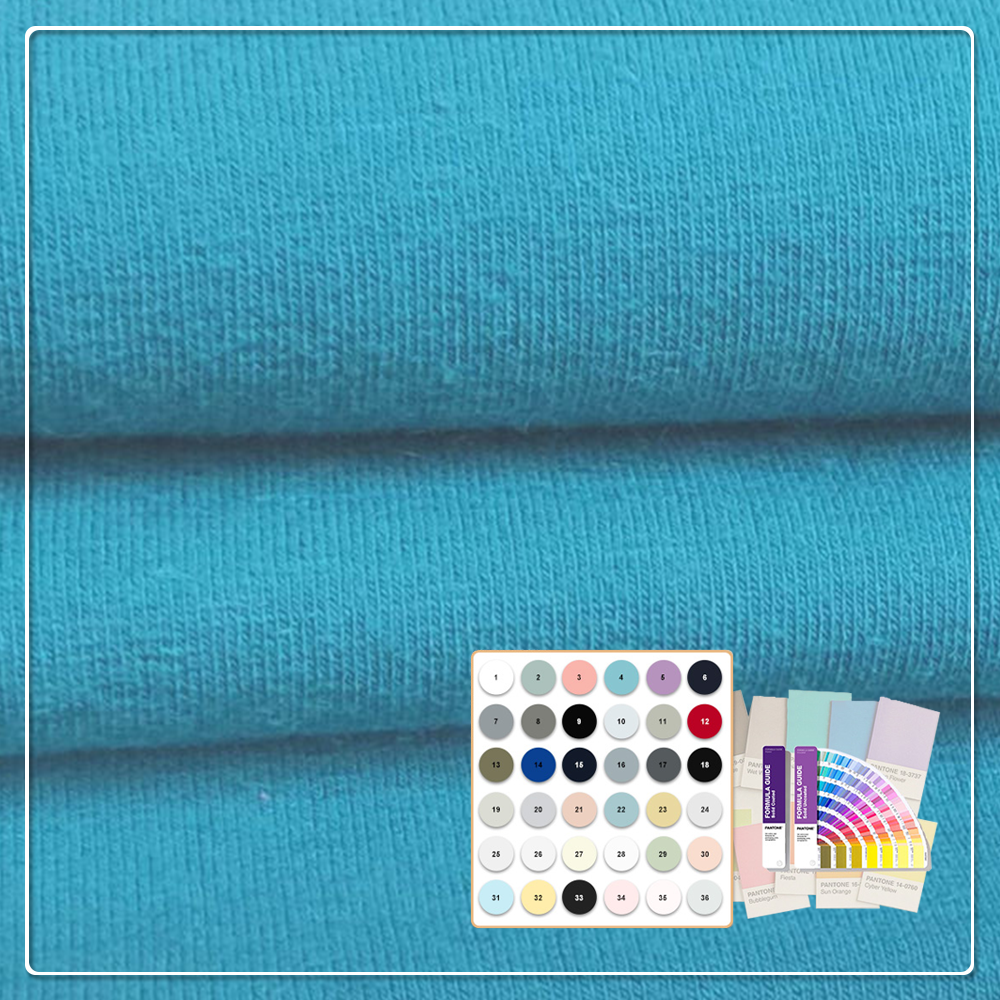 Оптовая продажа гладкокрашенной трикотажной ткани французский трико из 100 % хлопка (расчёсанного), плотностью 400 г/м², экологичной, эластичной — для толстовок на осень и зиму