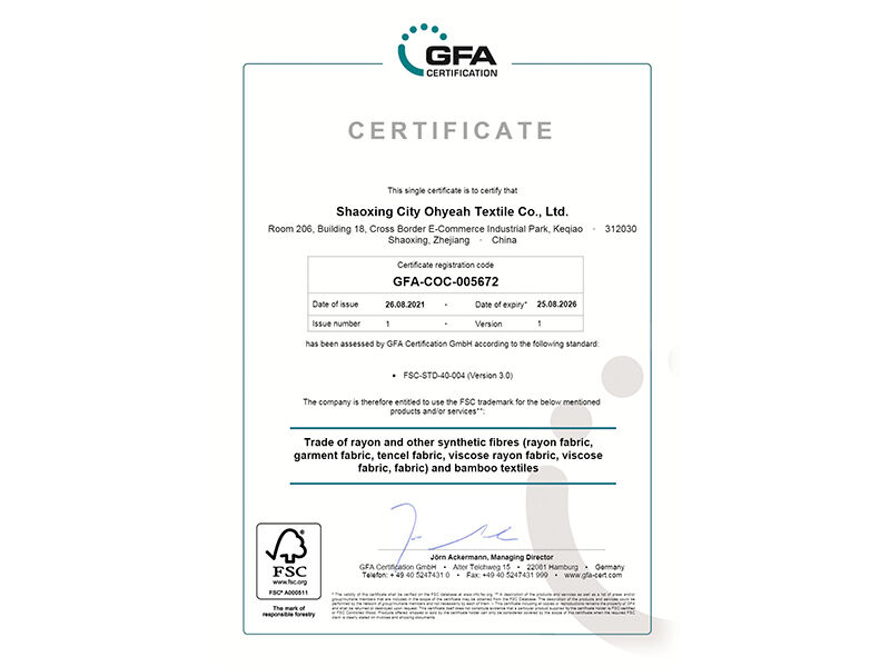 Certificates - Shaoxing City Ohyeah Textile Co., Ltd.