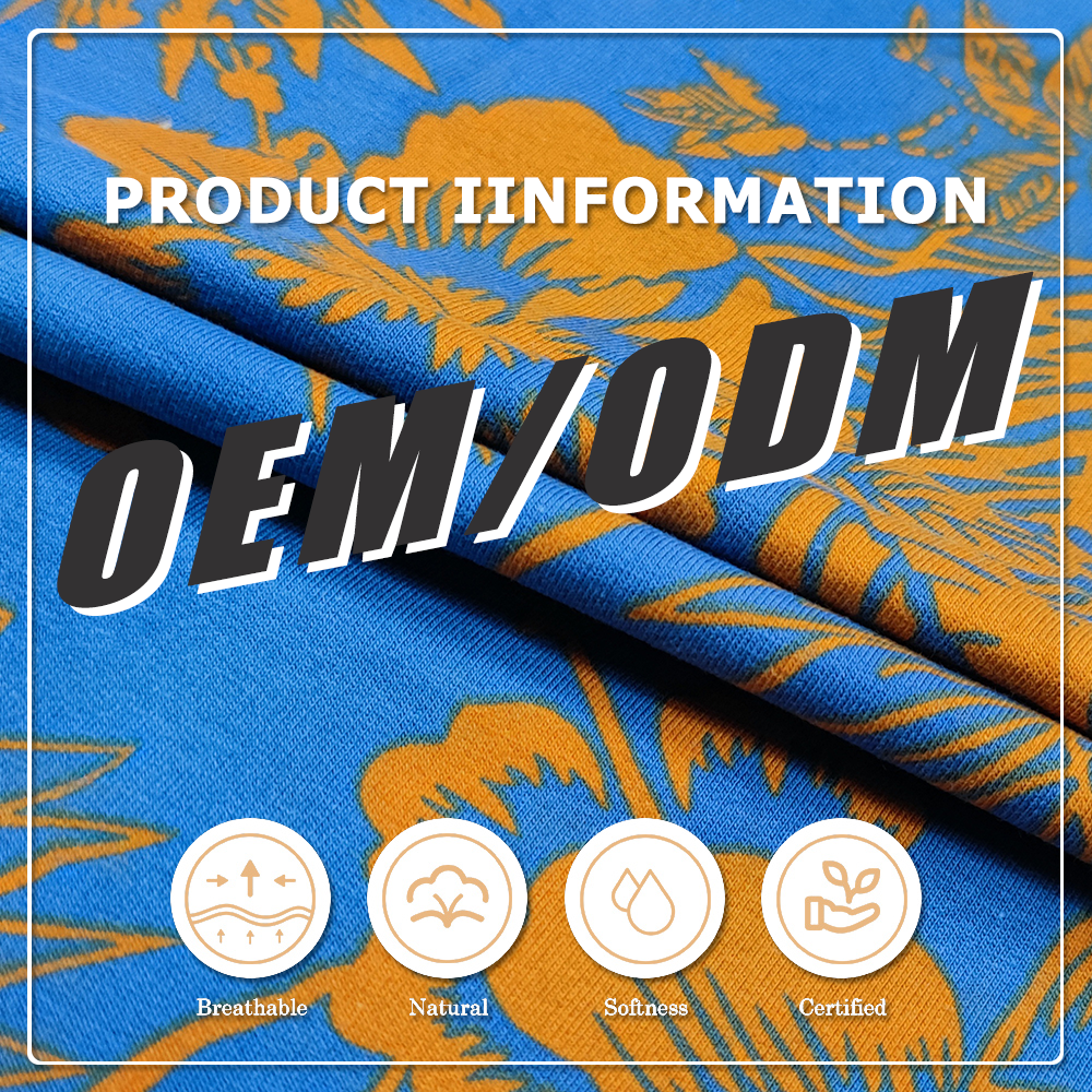 Digital Printed Eco-Friendly Breathable Moisture-Absorbent Lightweight 95%Organic Cotton 5%Spandex FrenchTerry Fabric