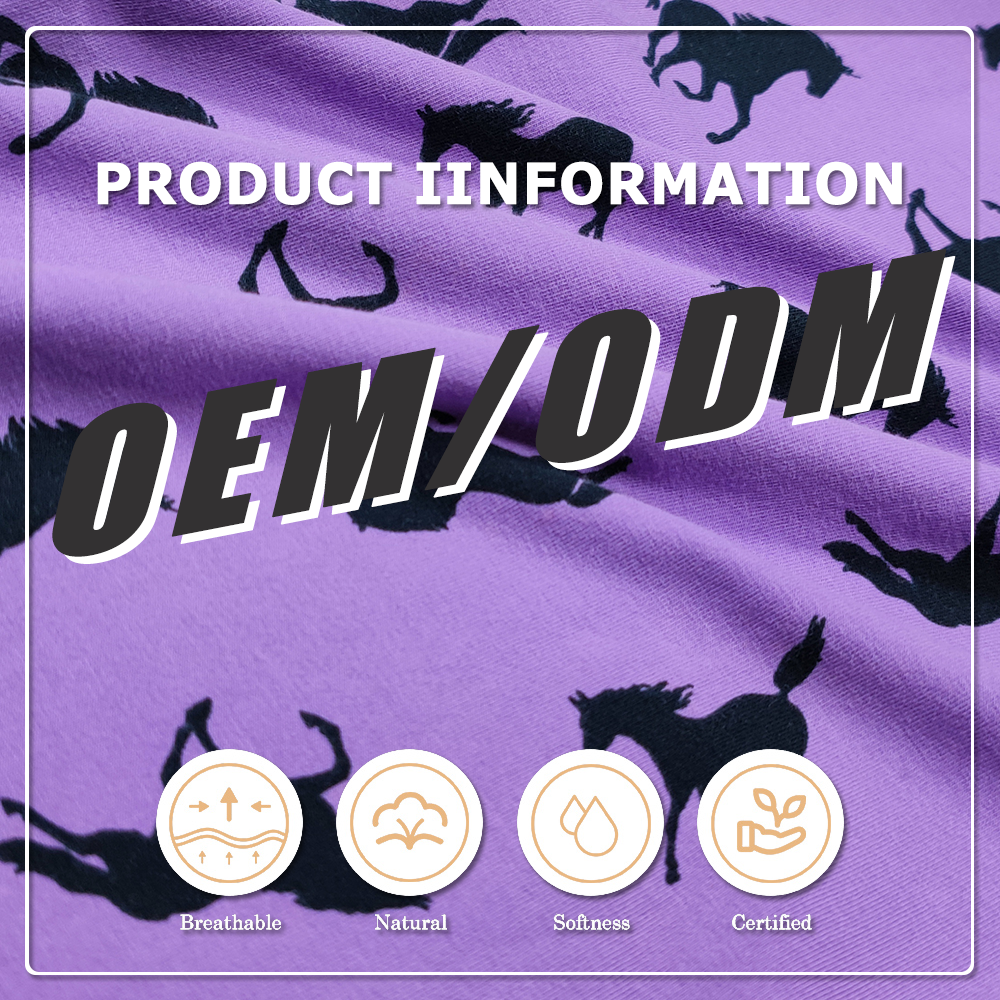 Printed with a horse pattern on elastic pure cotton spandex fabric, suitable for making home wear and pajamas