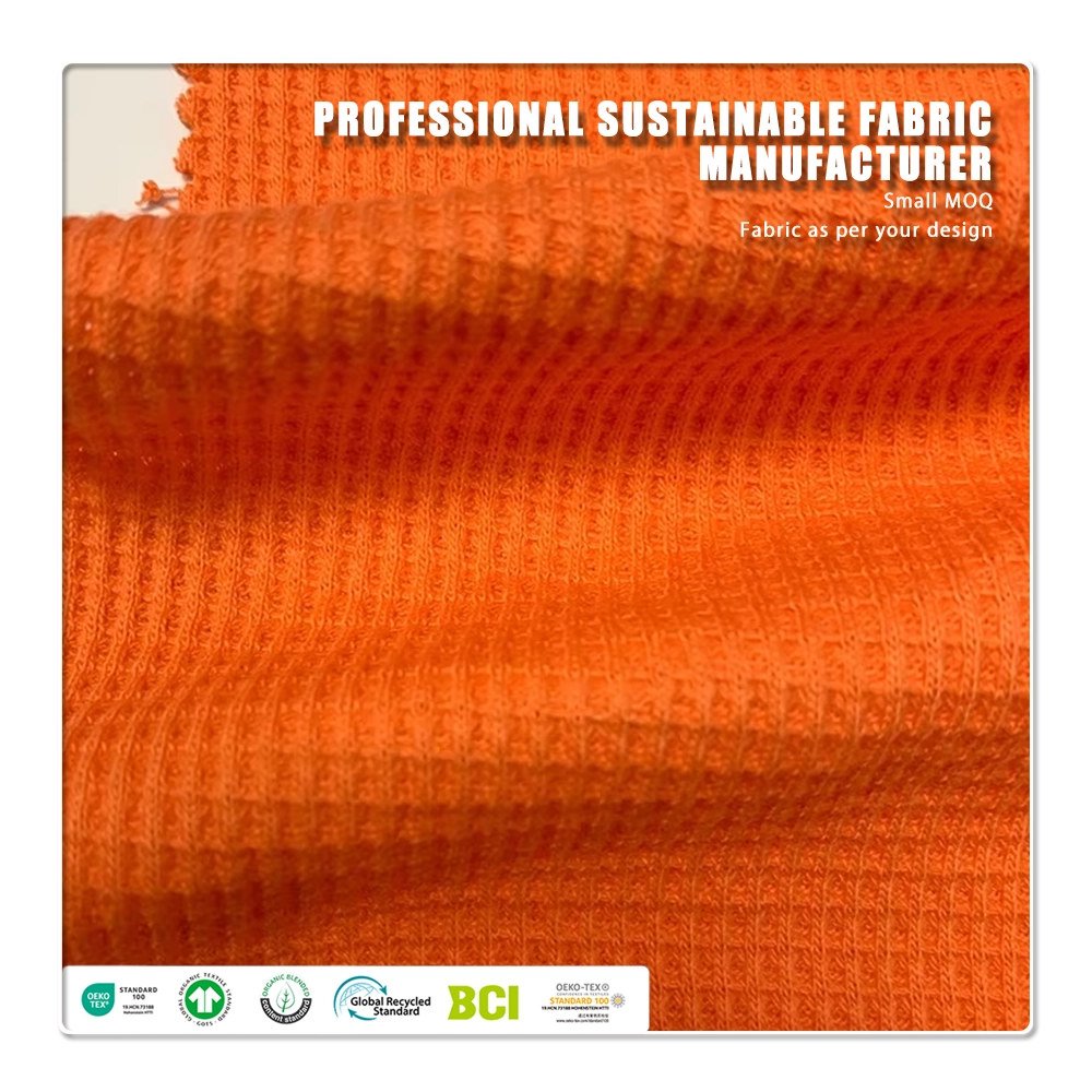 Miljövänlig antistatisk UV-skyddande krympbeständig stickad 100 % bomullsvevtyg i vaffelstruktur, 220 g/m², för kläder på beställning
