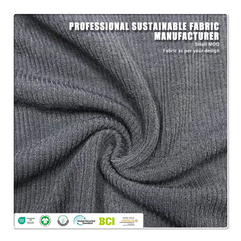 Eco-friendly Breathable Stretch Knit 95% Bamboo 5% Spandex 2x1 Bamboo Ribbed Fabric for Garment Cuffs