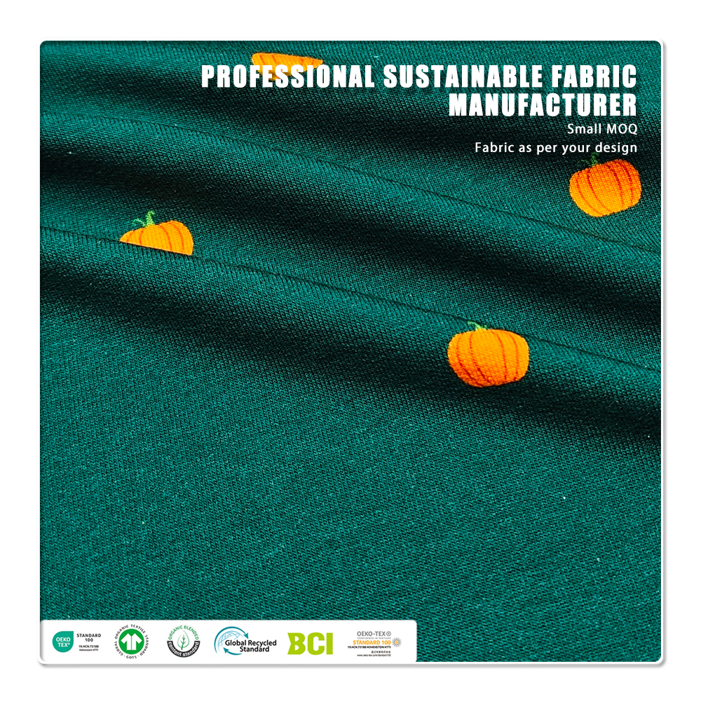 Festive Pumpkin Print Bamboo Cotton Spandex Jersey – 70% Bamboo 25% Cotton 5% Spandex, 260gsm Medium-Weight, 170cm Width, Soft Stretchable Fabric for Autumn Apparel, Loungewear & Holiday Fashion