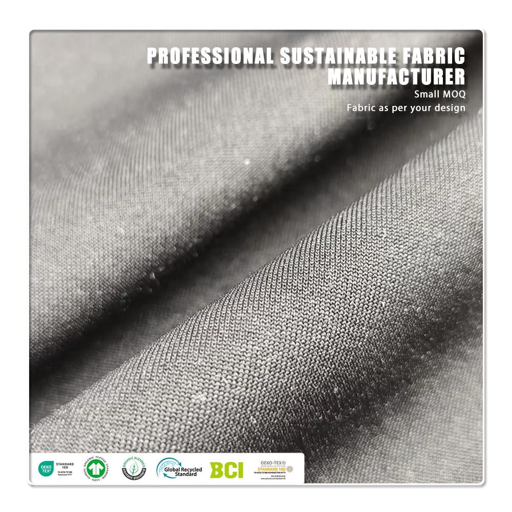 Miljövänlig, antistatisk, andningsgående, elastisk, tung sportväv med 45 % nylon, 47 % bambu och 8 % spandex för klänningar