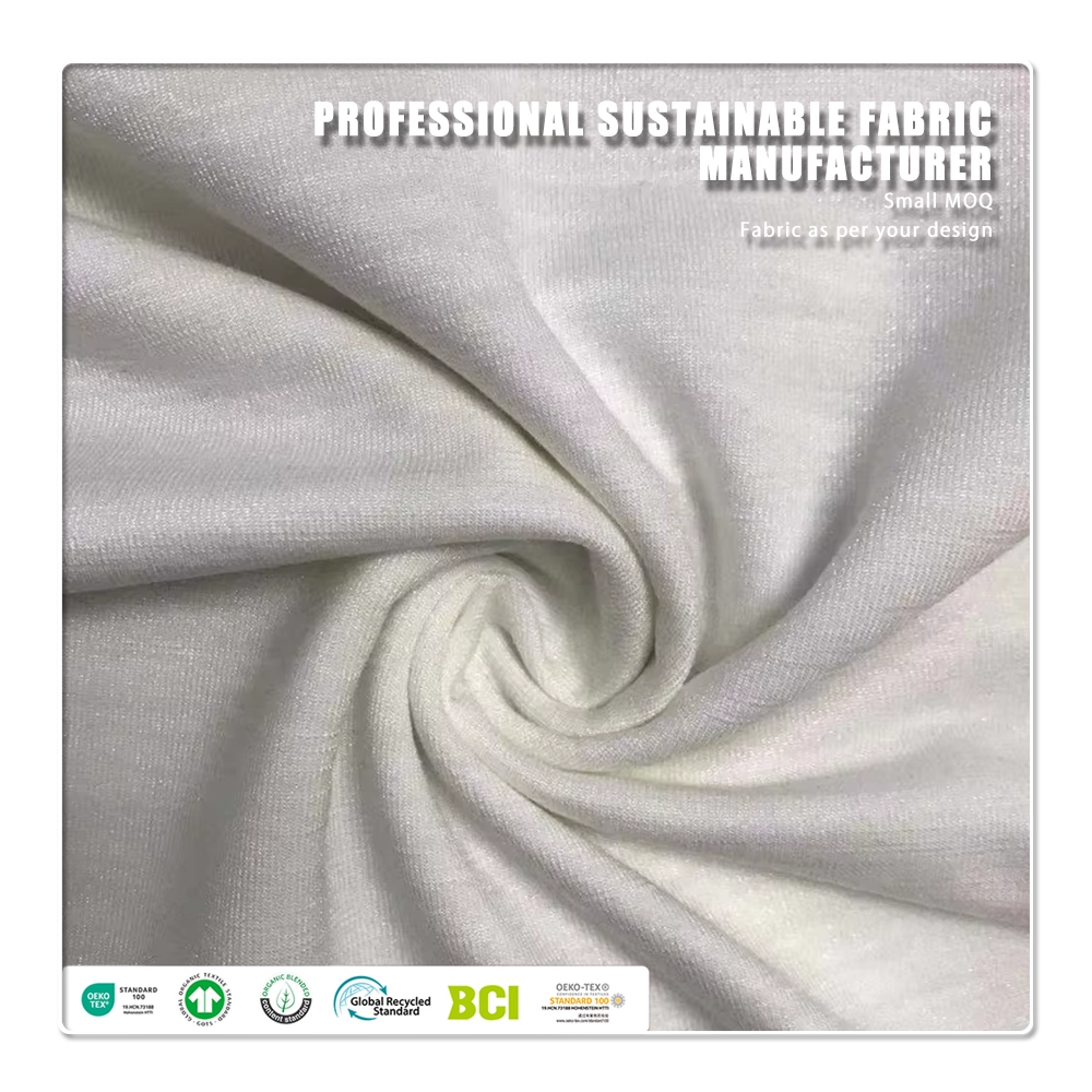 New Developed Eco-Friendly Slub Stretch Poly/Nylon/Rayon Blend Shiny Single Jersey Fabric 240gsm Make-To-Order for T-shirt