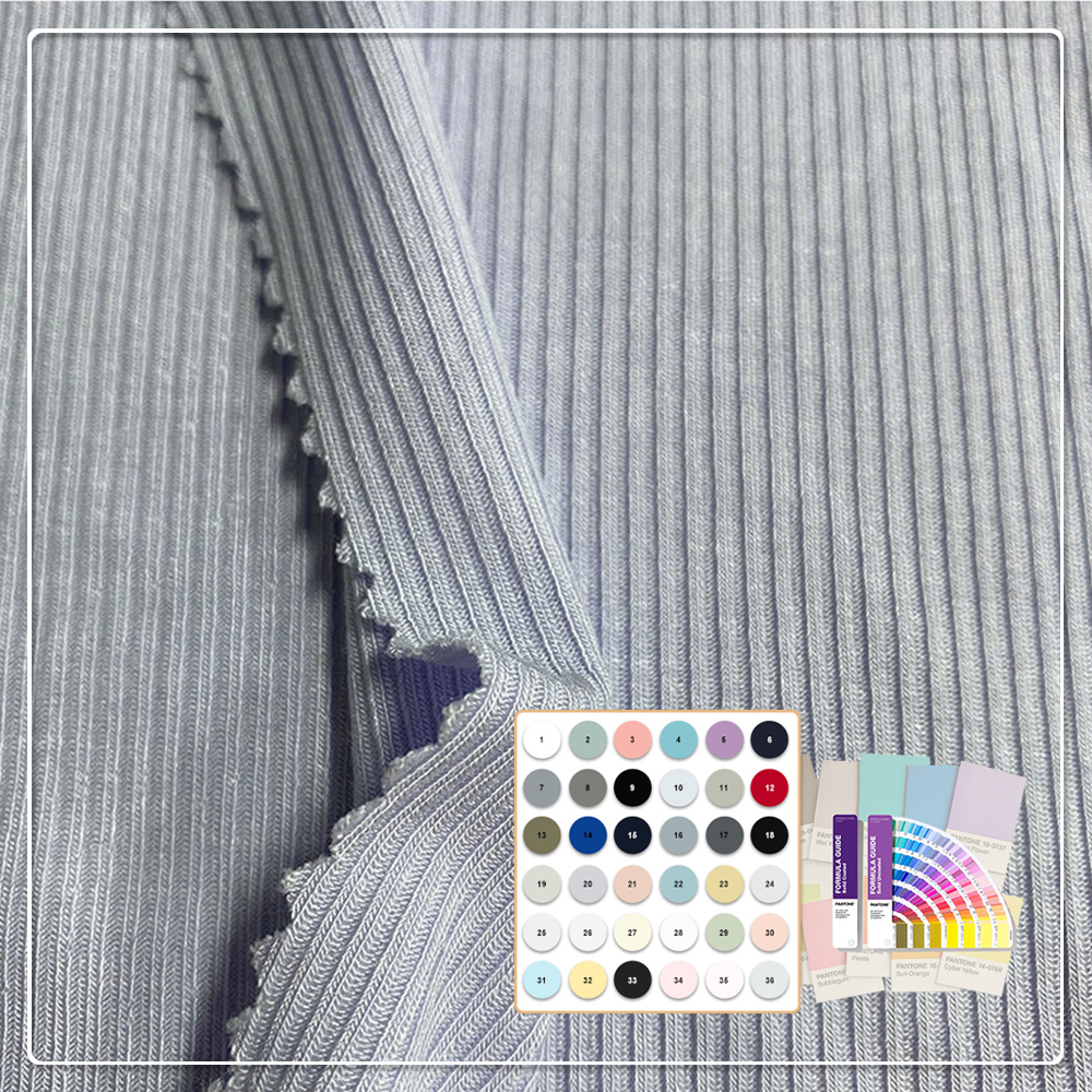 OEM&ODM Eco-friendly Super Soft 210gsm 100% Polyester Anti-Static Stretch Lightweight 2*2 Rib Fabric for Women's Dresses