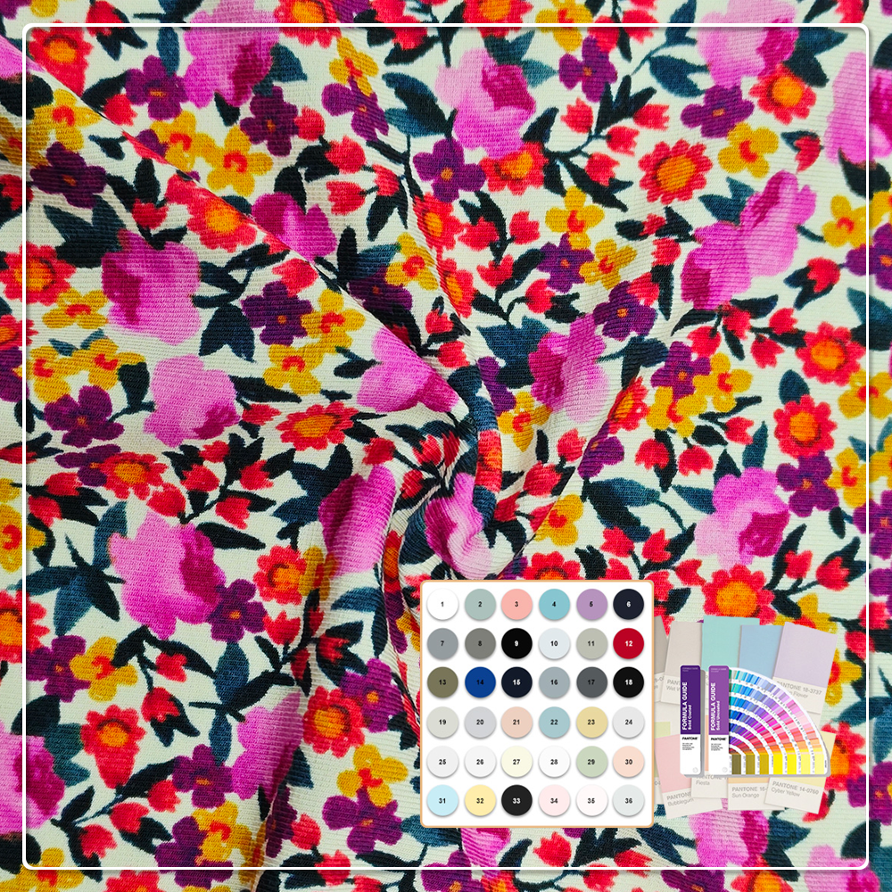 Vibrant Red & Pink Floral Print Bamboo Spandex Jersey 90% Bamboo 10% Spandex, 300gsm Heavyweight, 170cm Width, Soft Stretchable Fabric for Dresses, Blouses & Fashion Apparel