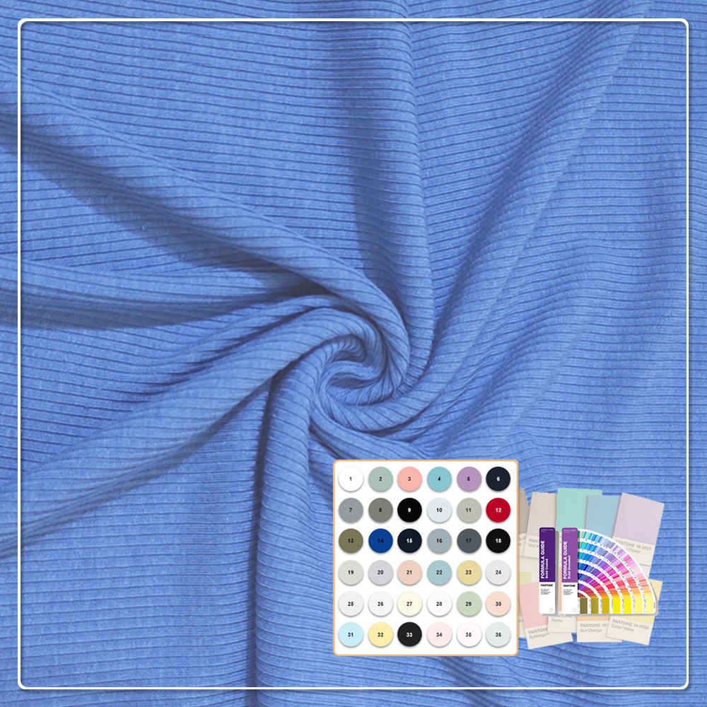 Organisk miljövänlig 210 g/m² 56 % Modal, 37 % Acetat, 7 % Spandex, elastisk 2x2 ribbstickad tyg för klänningar till kvinnor samt barn- och bebiskläder