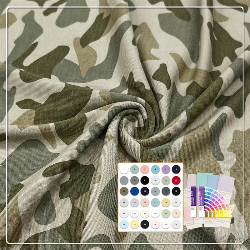 Mataas na kulay fastness 14GSM 70% Bamboo 30% Polyester printed jersey fabric pabor para sa military vests