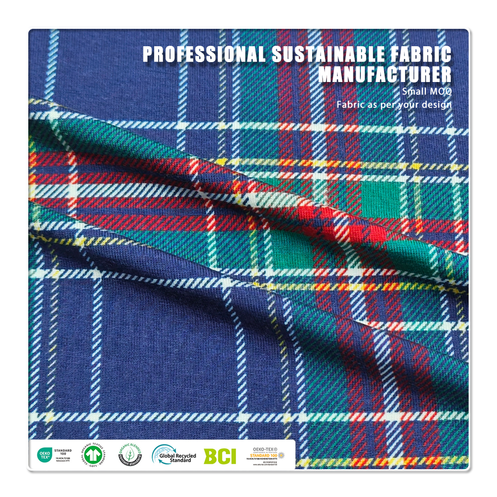 Classic Tartan Plaid Print Bamboo Spandex Jersey – 95% Bamboo 5% Spandex, 220gsm Medium-Weight, 170cm Width, Soft Stretchable Fabric for Shirts, Dresses & Everyday Fashion