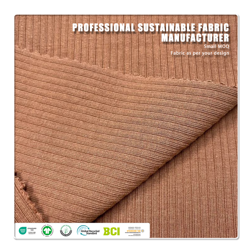 Miljövänlig stickad ribbade tyg av modal och bomull, 380 g/m², med stretch-, fukttransporterande och andningsbar egenskaper för danskläder och vardagskläder