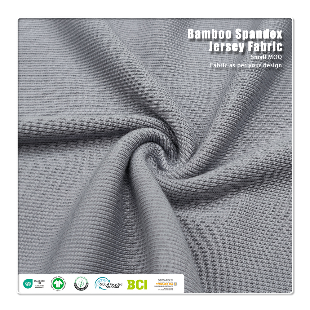 Óvenjuleg hitastöðugleiki og varmaþol, 350 gsm, 67 % bambús, 28 % akryl, 5 % spandex, 22 ríbuburður, viðeigandi fyrir turtleneck-vættur og ríbuvættur