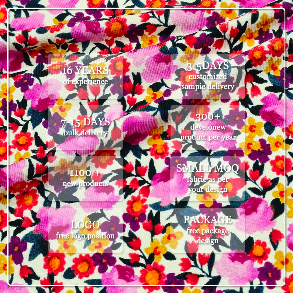 Vibrant Red & Pink Floral Print Bamboo Spandex Jersey 90% Bamboo 10% Spandex, 300gsm Heavyweight, 170cm Width, Soft Stretchable Fabric for Dresses, Blouses & Fashion Apparel
