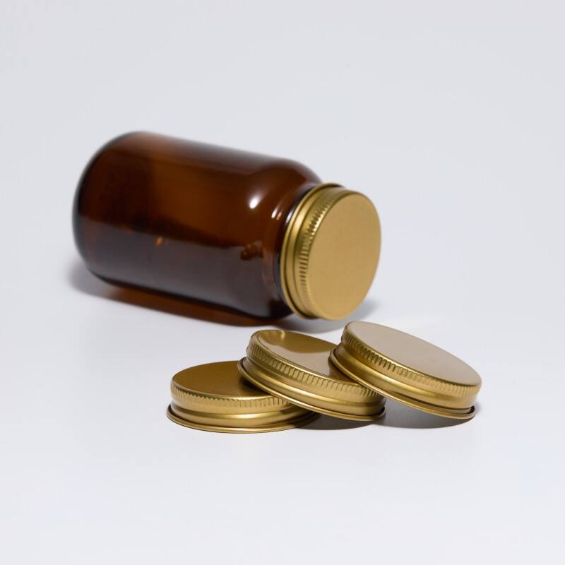 Factory Supply 45mm Screw Cap Silver Gold with Heat-Induction Liners for PET and Glass Capsule Bottles Wholesale Direct Sales