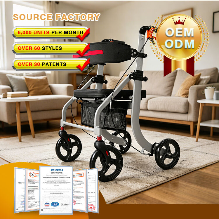 Compact Versatile Lightweight Rollator Crafted from Durable Aluminum Alloy with Front-To-Back Folding Design