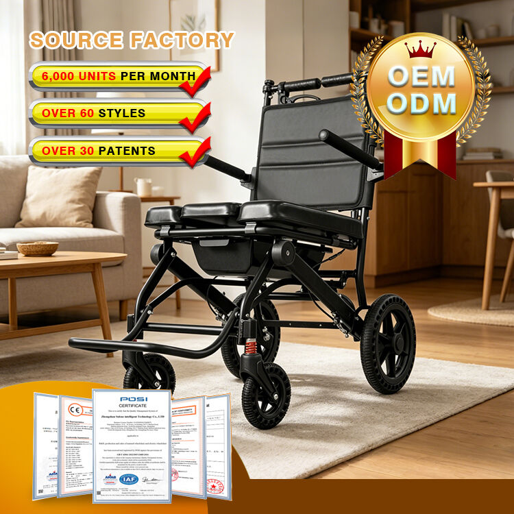 Versatile Lightweight Foldable Commode Manual Wheelchair 