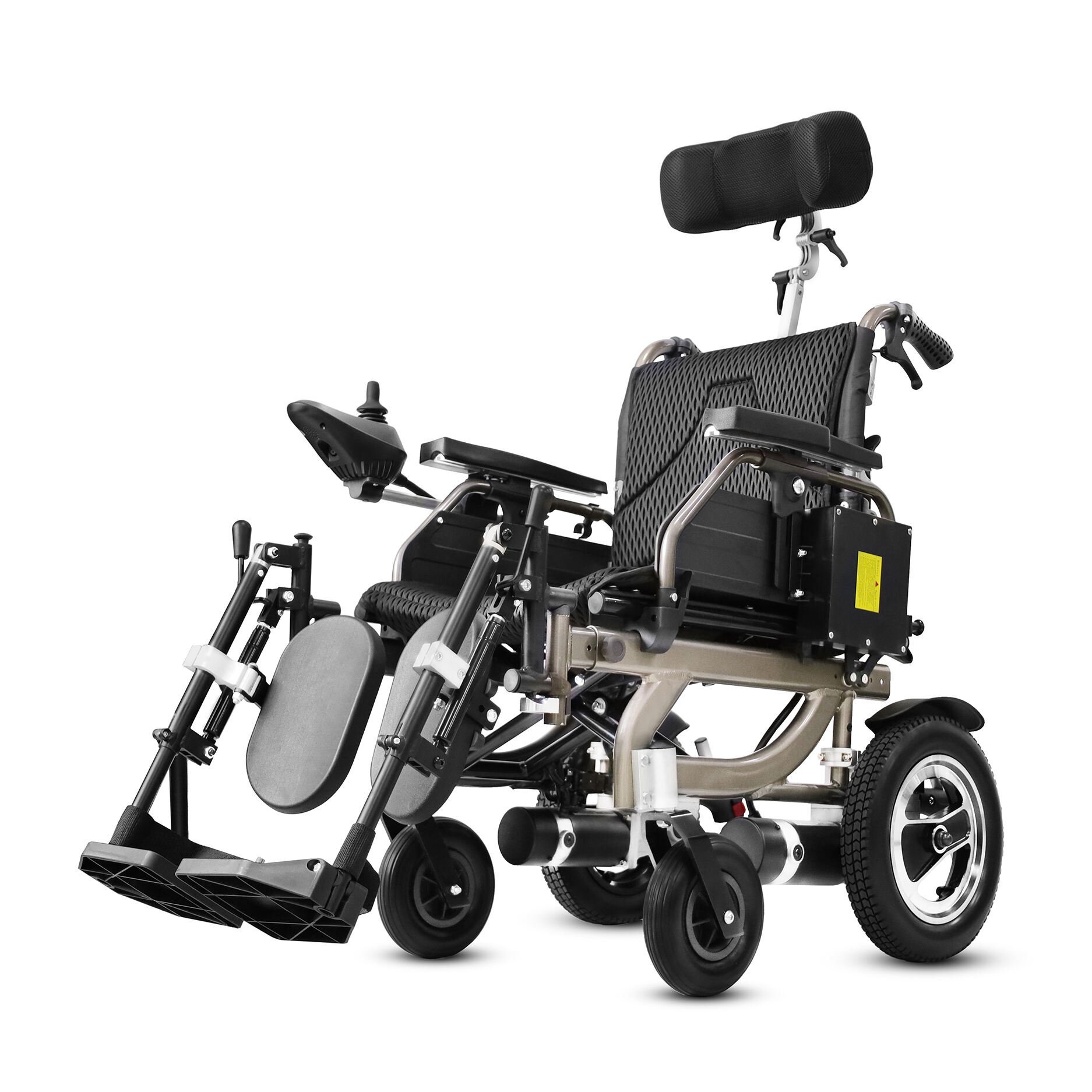 Foldable Reclining Electric Wheelchair with Adjustable Backrest and Armrests and Turbine Worm Motor