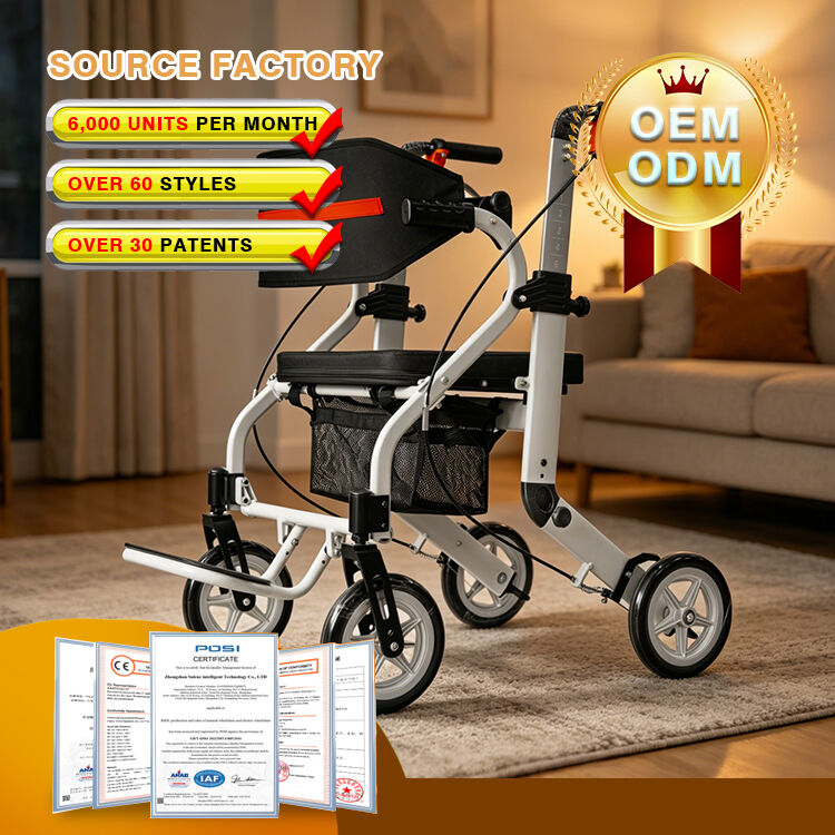 Multifunctional Detachable Lightweight Aluminum Alloy Rollator with Compact Folding Design