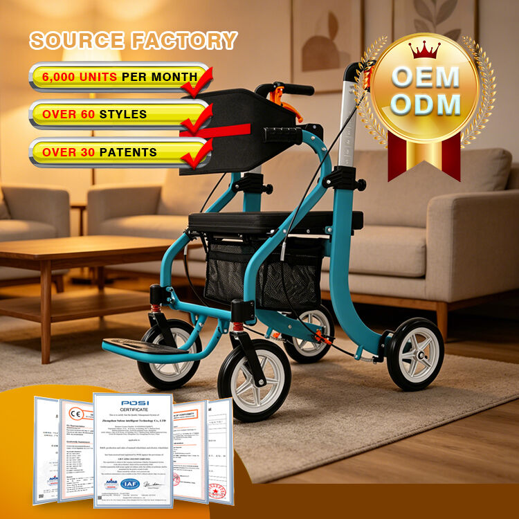 Multifunctional Lightweight Aluminum Alloy Rollator with Compact Folding Design
