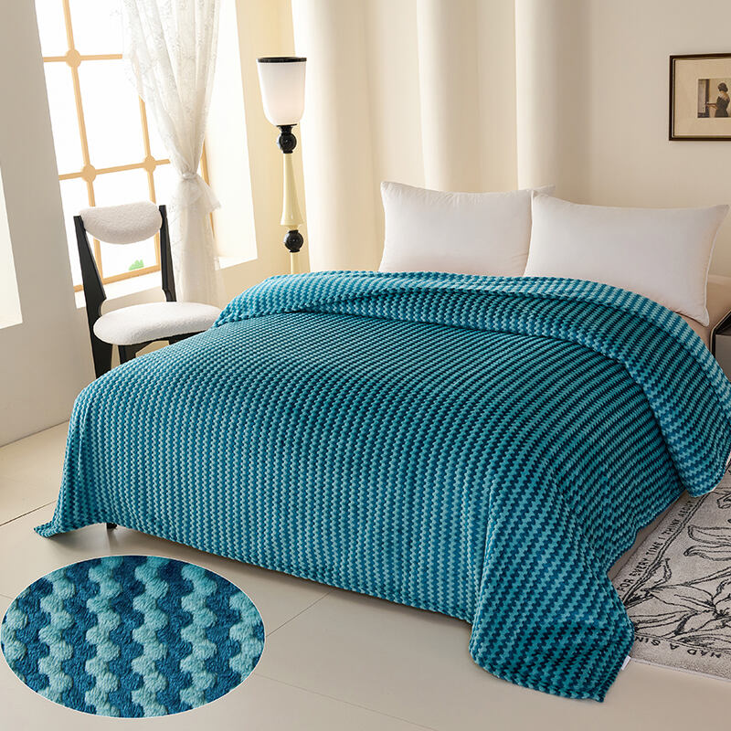 TWO COLOR DYED JACQUARD FLANNEL FLEECE WITH CATIONIC YARN FLANNEL BLANKET