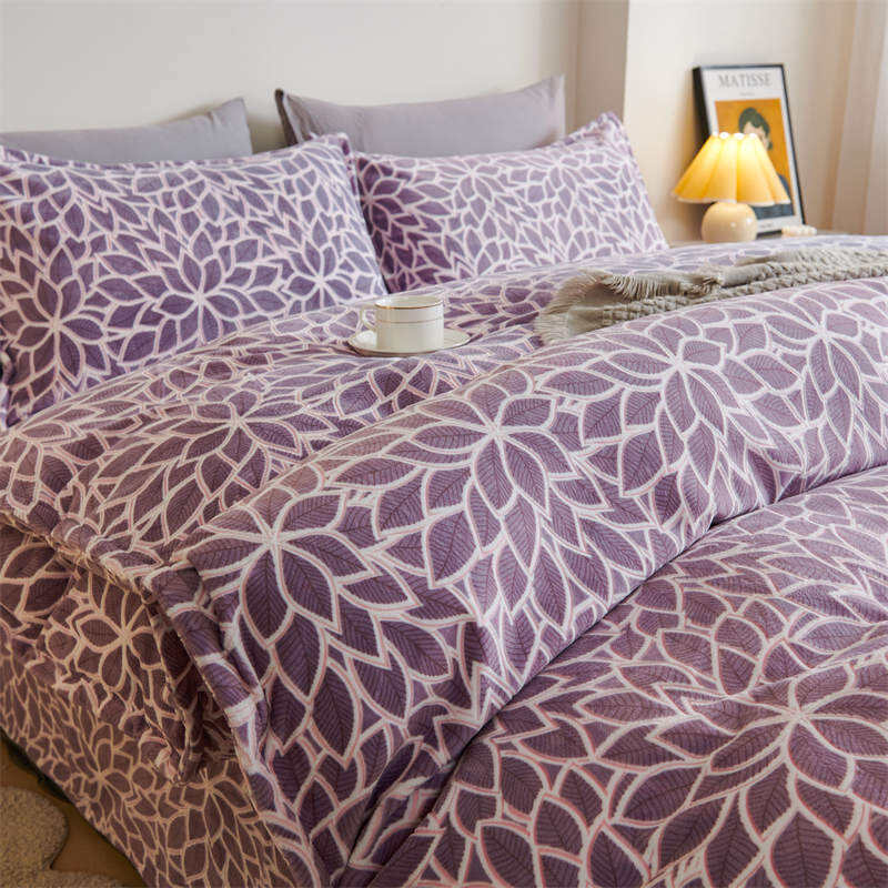 PRINTED BURNOUT MILKY VELVET  BED COVER -PURPLE