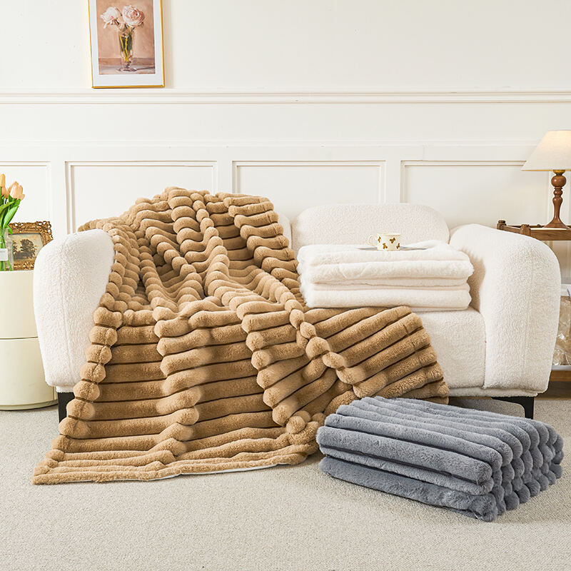 CORDUROY RABBIT FUR WITH TWO TONES BLANKETS