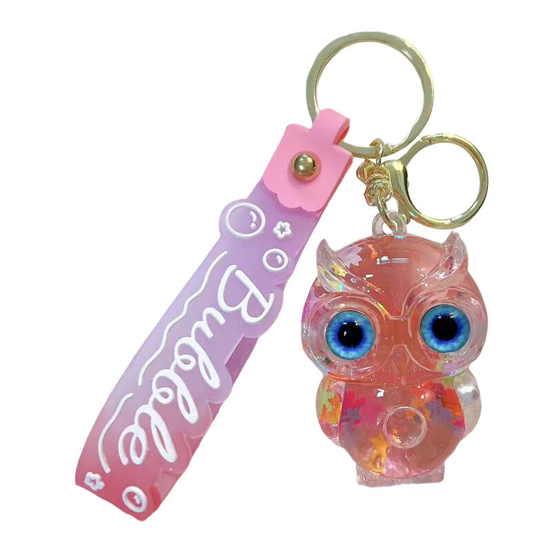 Cute Owl Keychain: Oil-Filled Snowflake Design + Adjustable Bubble Strap (Mini Gift)
