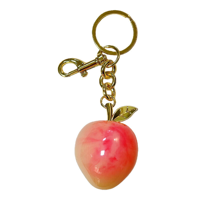 Peach Resin Keychain Pendant - 3 Color Options, Glossy Finish with Gold Metal Hardware, Cute Bag Charm & Key Decoration