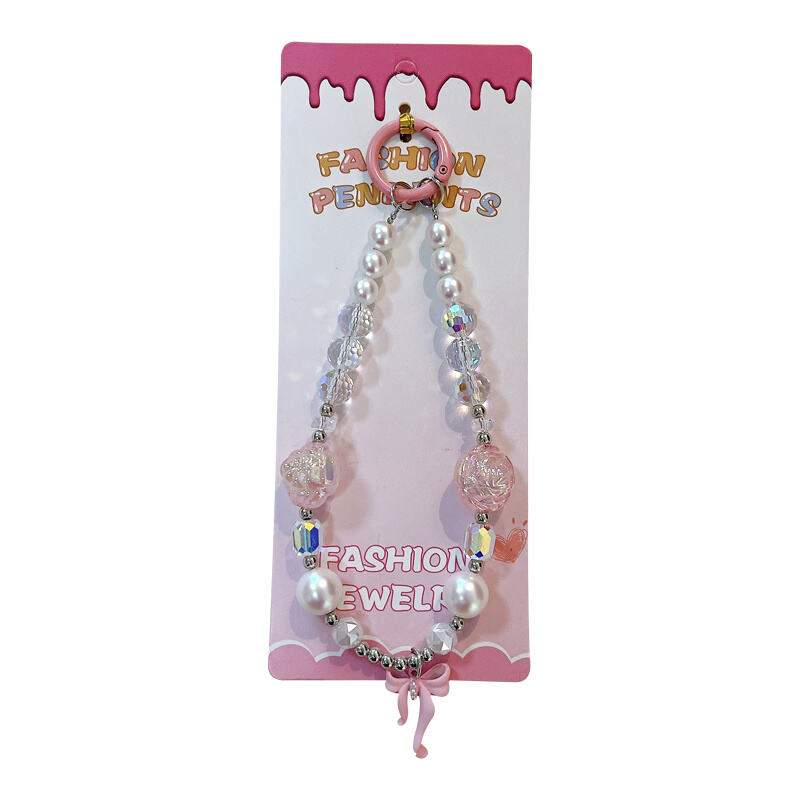 Bow & Flower Beaded Lanyard - 3 Color Options, Iridescent Clear Beads & Faux Pearl Phone Charm, Cute Bag Accessory for Girls