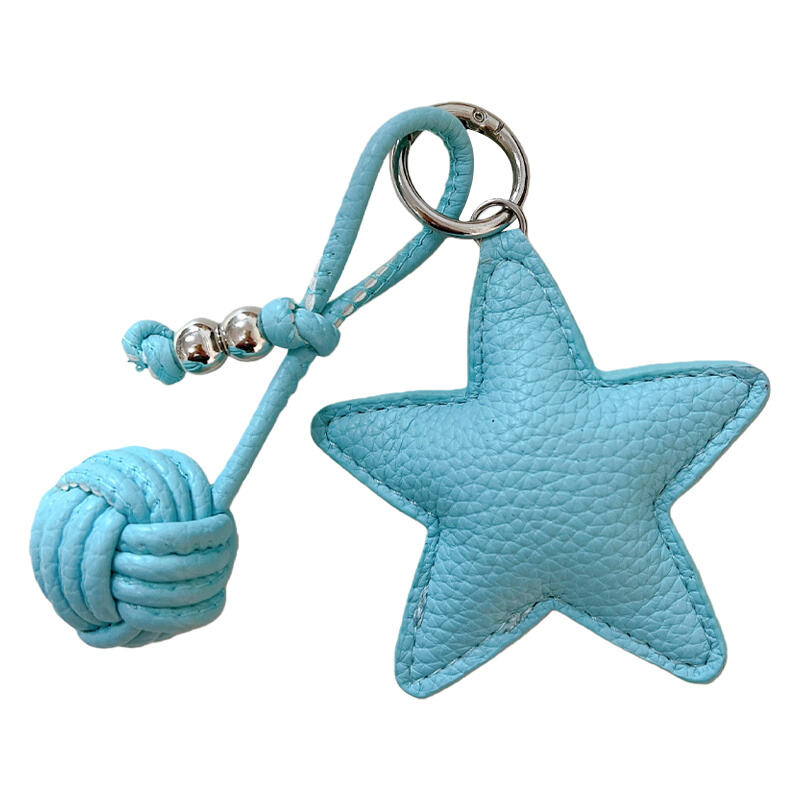 Pebbled Leather Star Pendant Keychain - 8 Color Options, Matching Braided Lanyard, Minimalist Bag Charm & Key Accessory