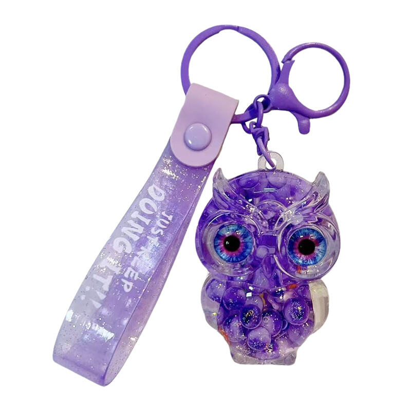 Creative Oil-Filled Bubble Bead Owl Keychain, Cute Liquid Quicksand Charm, Couple Bag Accessory & Mini Gift