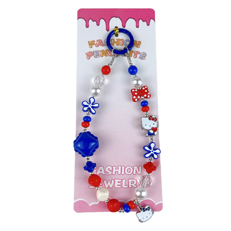 Czerwono-biała bransoletka do telefonu z postacią Hello Kitty | Śliczna retro bransoletka do telefonu