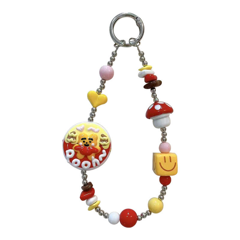 Cartoon Beaded Phone Lanyard – Bear/Mushroom Charm Chain (Anti-Drop Accessory)