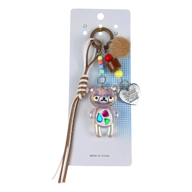 Cute Laser Bear Keychain, Kawaii Phone Charm with Pom Pom Tassel