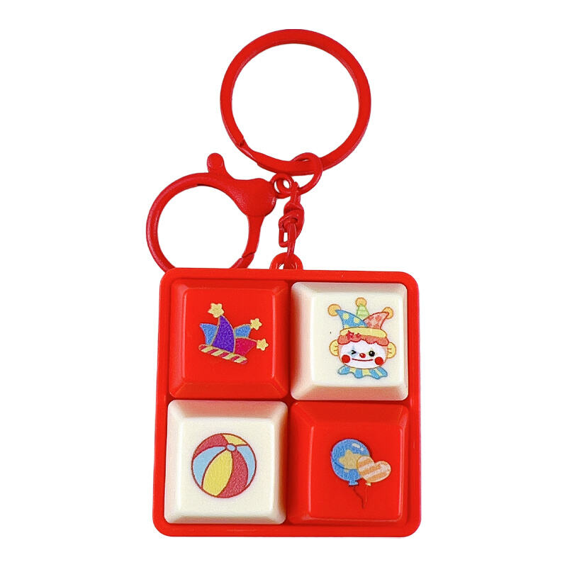 brelok w postaci kostki fidget z czterema przyciskami | Urocliwy akcesorium do łagodzenia stresu w stylu kreskówkowym