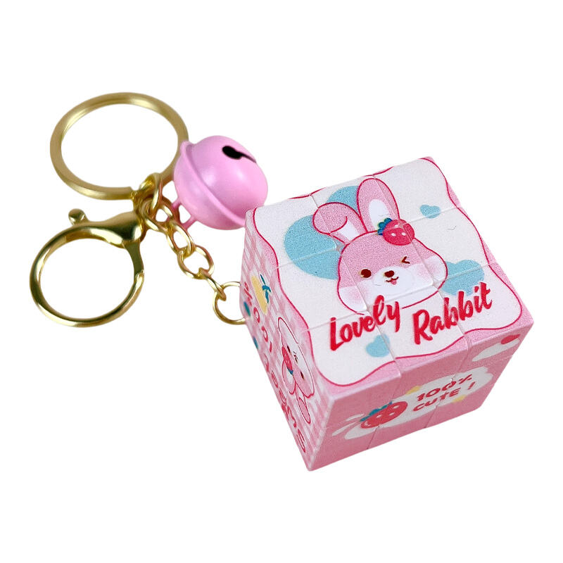 Aranyos rajzfilmszerű mini 3×3-as Rubik-kocka kulcstartó, forgatható izgalmasságot nyújtó játék csengővel, hordozható stresszcsillapító ajándék gyerekeknek és felnőtteknek