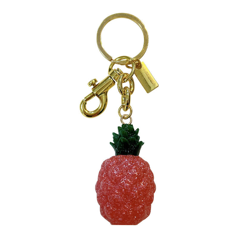 Glitter Pineapple Resin Keychain - 3 Color Options, Gold Metal Hardware, Cute Fruit Bag Charm & Key Decoration