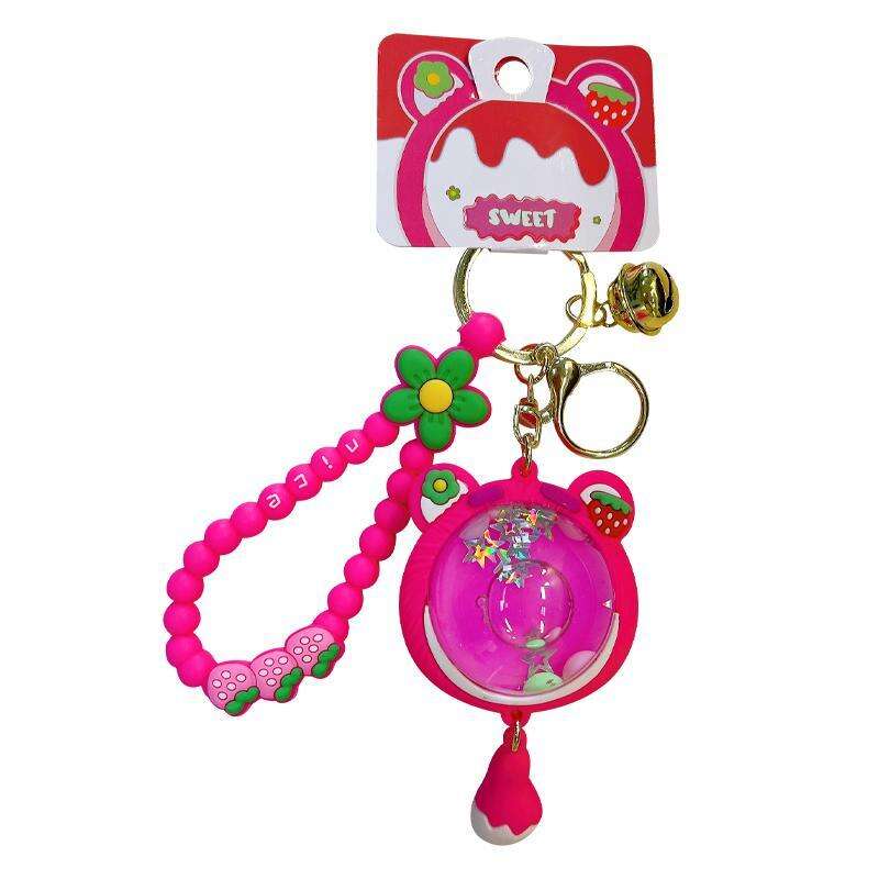 Portachiavi Con Fragola E Perle Finte | Simpatico Ciondolo Per Borsa | Accessorio Ragazza