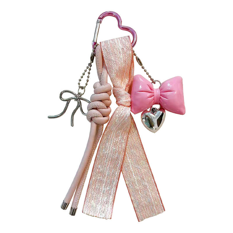 Sweet & Edgy Leather Rope Bowknot Keychain – Detachable Bag Charm with Ribbon Tassels