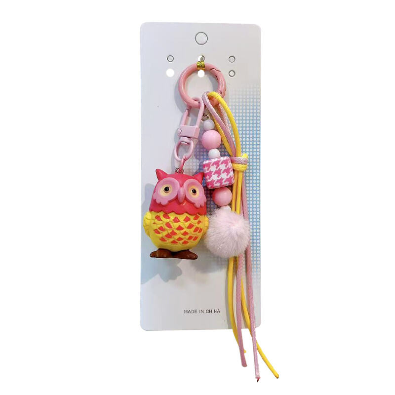 Owl-Shaped Lanyard Keychain – Cute Beaded & Pom-Pom Charm (Pink/Yellow & Blue/White)