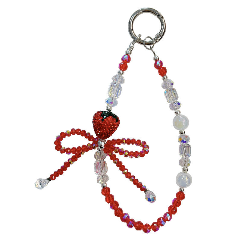 Fashion full Diamond Strawberry bow beaded Mobile Phone Chain keychain Exquisite bag Accessories Couple Small gifts Wholesale