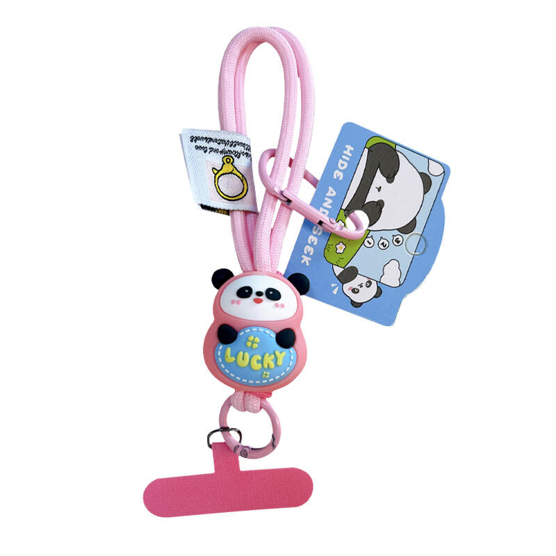 Cartoon panda hand strap key chain school bag small pendant cute couple car backpack key chain pendant small gift