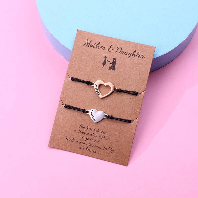 Dropshipping Bracelet Popular 2Pieces/Set Stainless Steel Never Fade Bracelet Engraving Mother Daughter Heart Bracelet