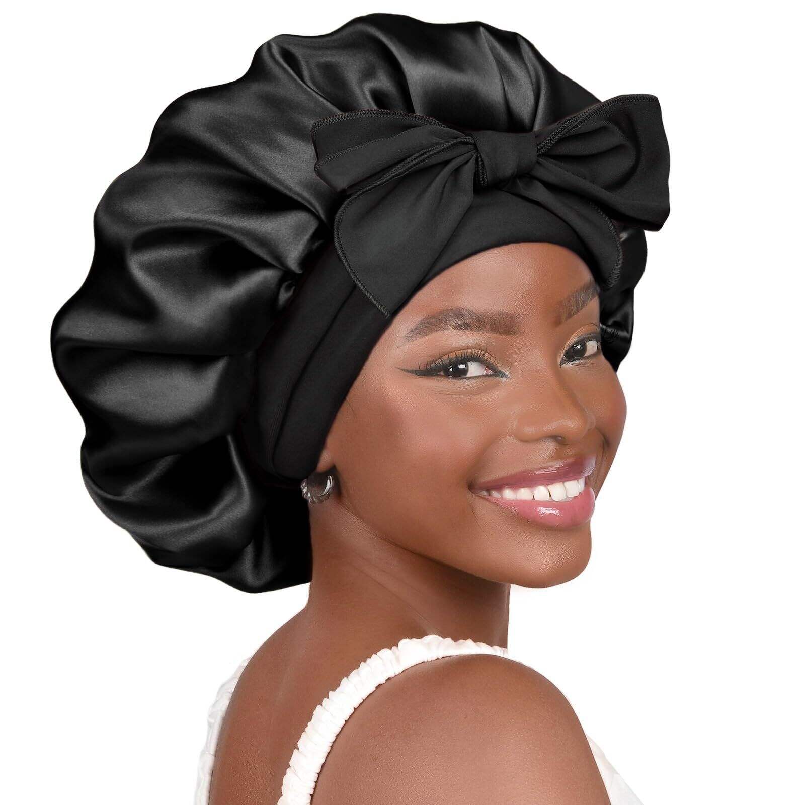 Dropshipping Winning Products Silk Satin Wraps Luxury Curly Band Double Layer Cap Adjustable Women Natural Sleeping Hair Bonnet