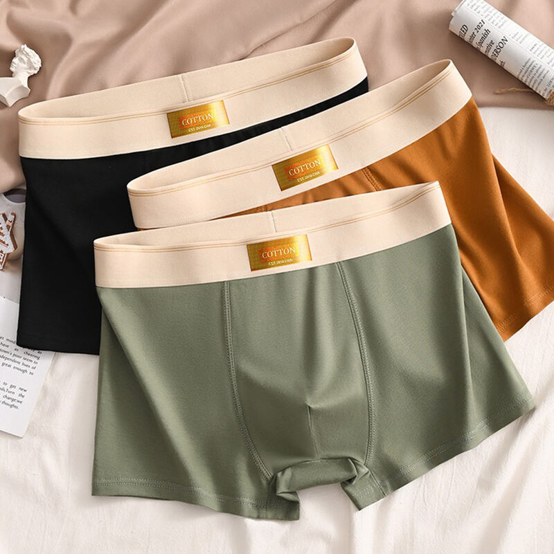 Dropshipping Cotton Striped Mid Waist Sustainable Cotton Boxers for Men Seamless Loose Men's square Corner Pants Men Boxers