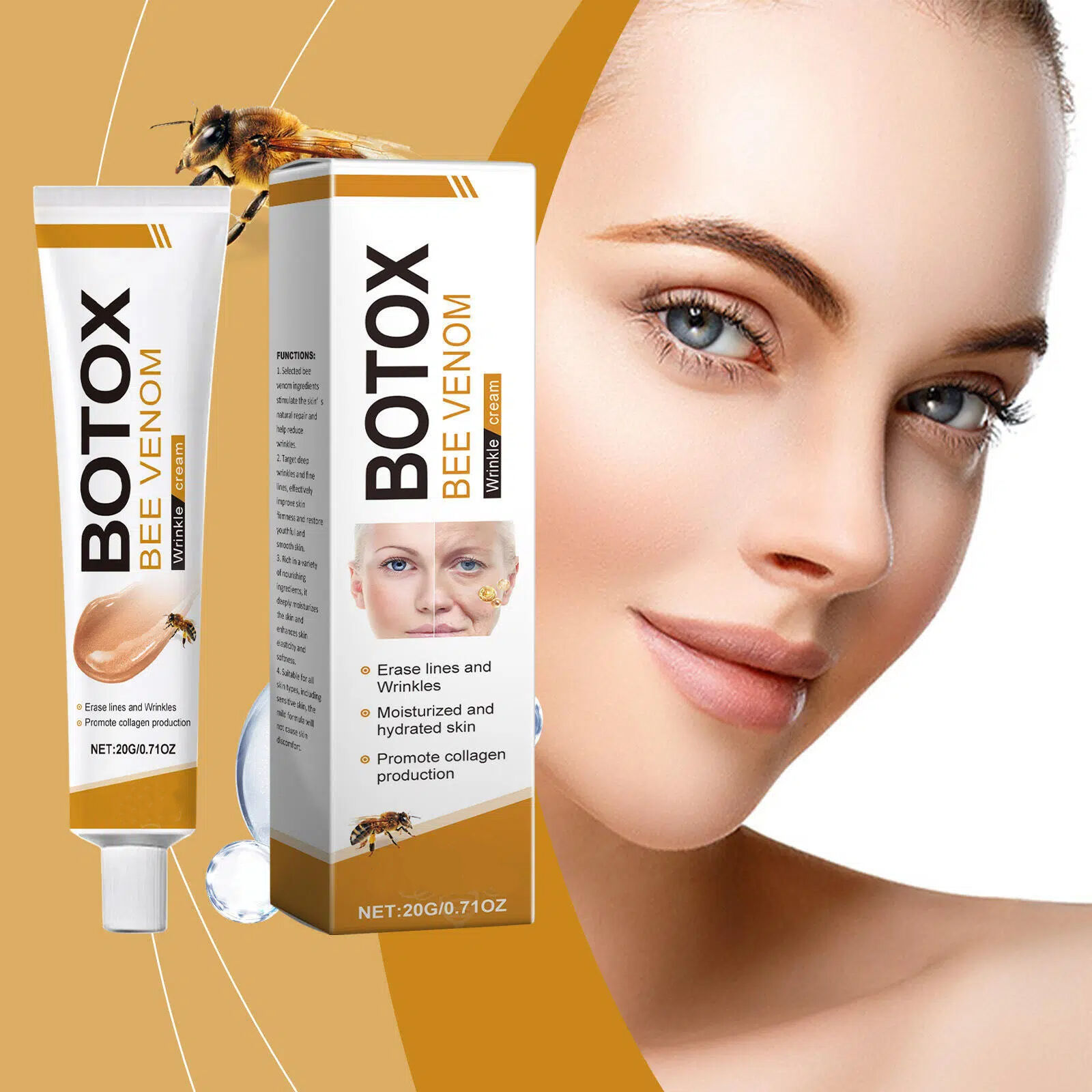 Dropshipping Bee Venom Facial Care Cream Gently Moisturizes Brightens the Skin, Leaving It Delicate, Tender, and Soft