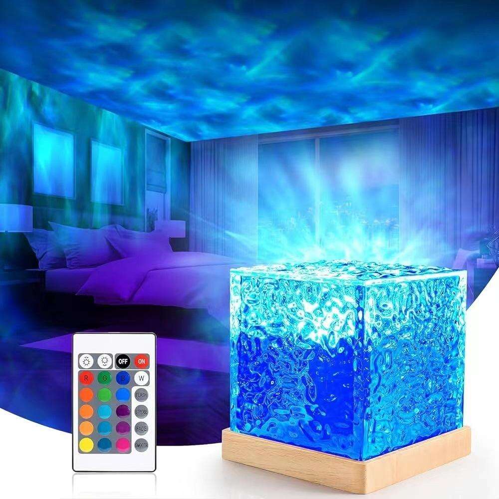 Dropshipping 16 Colors Creative Bedside Romantic Atmosphere Mood Table Lamp Dynamic Flame Water Ripple Pattern Cube Night Light