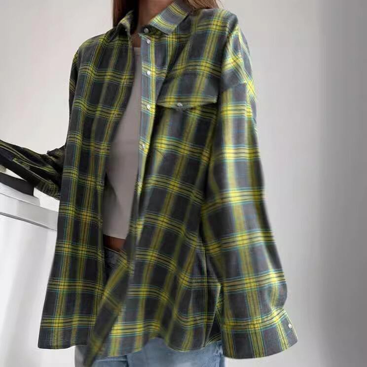 Dropshipping Women's Plaid Coat Lapel Single Breasted Cardigan Women's Shirt With Pockets Long Sleeve Casual Comfortable Tops