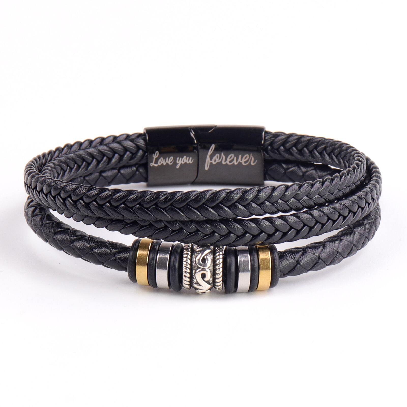 Dropshipping 2025 Custom Cards DIY Leather Bracelet Love You Forever Stainless Steel Magnetic Clasp Braided Leather Bracelet